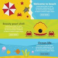 Ocean life banner horizontal set, flat style vector