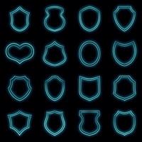Shield icons set vector neon