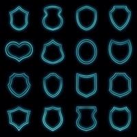 Shield icons set vector neon