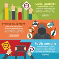 Protest meeting banner horizontal set, flat style vector