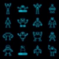 Robot icons set vector neon