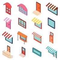 Facade icons set, isometric style vector