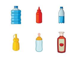 Plastic bottle icon set, cartoon style vector
