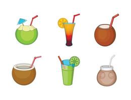 Cocktail icon set, cartoon style vector