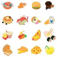 Variety of food icons set, isometric style vector