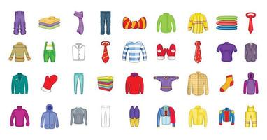 Clothes icon set, cartoon style vector