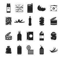 conjunto de iconos de basura, estilo simple vector