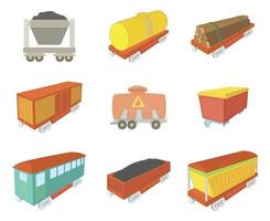 conjunto de iconos de vagón, estilo de dibujos animados vector
