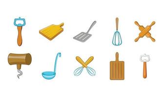 Kitchen tools icon set, cartoon style vector