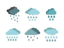 conjunto de iconos de nube de lluvia, tipo plano vector