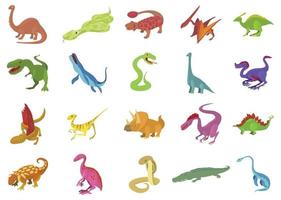 Reptile icon set, cartoon style vector