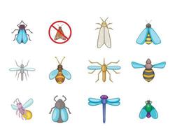 Insects icon set, cartoon style vector