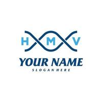 letra hmv con plantilla de diseño de logotipo de adn. vector de concepto de logotipo hmv inicial. emblema, símbolo creativo, icono