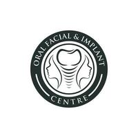 Simple and elegant Oral, Face and implant logo design. using the form of dental implants and silhouettes of two beautiful women's faces vector