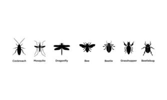 grupo de insectos, cucarachas, mosquitos, libélulas, abejas, escarabajos, chinches, saltamontes vector