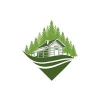 House and pine trees with water view or lake side vector