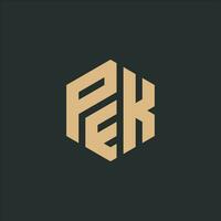 P E K monogram logo in hexagon shape, modern logo design template vector