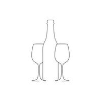 Minimalist bottle and two glass of wine vector. Bottle of wine icon. Wine glass icon. vector