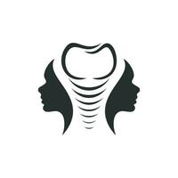 diseño simple y elegante de logotipos orales, faciales y de implantes. usando la forma de implantes dentales y siluetas de caras de dos mujeres hermosas vector