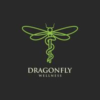 Dragonfly combined with medical snake logo for health or beauty vector