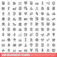 100 business icons set, outline style vector