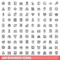 100 business icons set, outline style vector