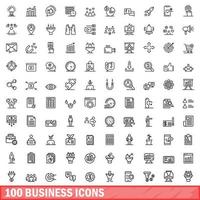 100 business icons set, outline style vector