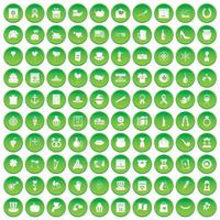 100 calendar icons set green circle vector