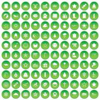 100 iconos de navidad establecer círculo verde vector