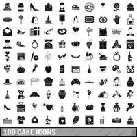 100 cake icons set, simple style vector