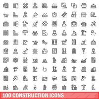 100 construction icons set, outline style vector