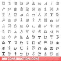 100 conjunto de iconos de construcción, estilo de contorno vector