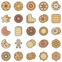 Biscuit icon set line color vector