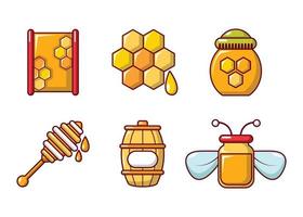 Honey icon set, cartoon style vector
