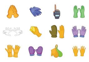 Gloves icon set, cartoon style vector