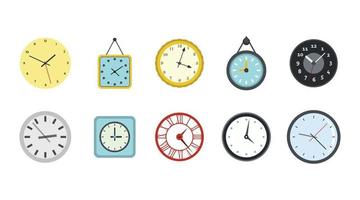 Wall clock icon set, flat style vector