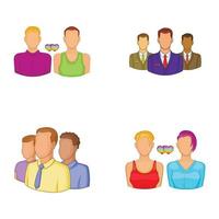 People group icon set, cartoon style vector