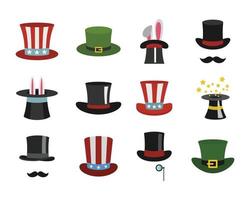 Top hat icon set, flat style vector