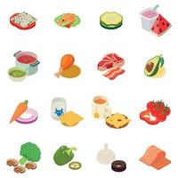 Lunch icons set, isometric style vector