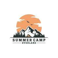 Camp and explore overland mountain logo design vector