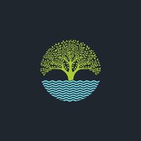 árbol de la vida en el agua plantilla de vector de diseño de logotipo abstracto