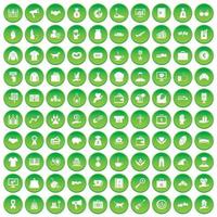100 charity icons set green circle