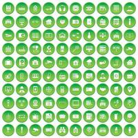 100 iconos de cámara establecer círculo verde vector