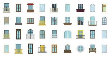 Window icon set, flat style vector