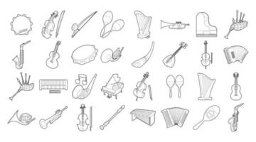 Musical instrument icon set, outline style vector