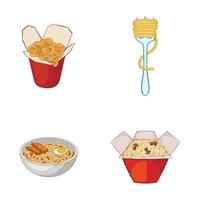 Spaghetti icon set, cartoon style vector