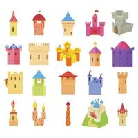 conjunto de iconos de castillo, estilo de dibujos animados vector
