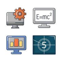 Monitor lcd icon set, cartoon style vector