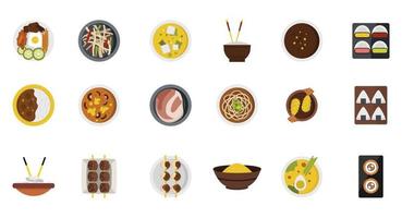 Food on plate icon set, flat style vector