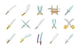 conjunto de iconos de espada, estilo de dibujos animados
